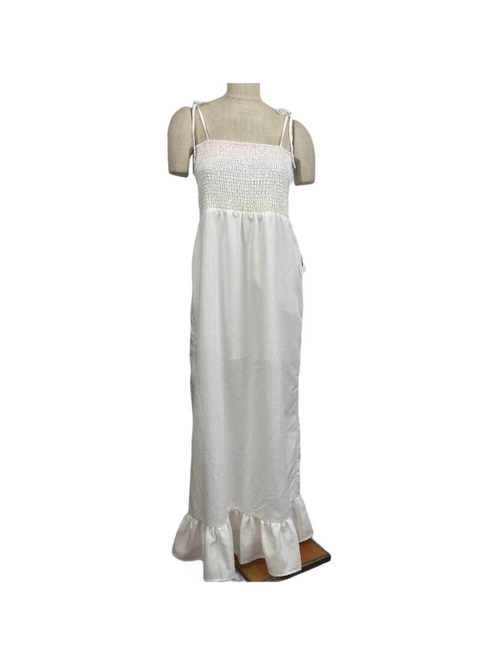 LUCCA womens Ivory Maxi Smoked Dress Size Large Rainbow stitching Sundress New